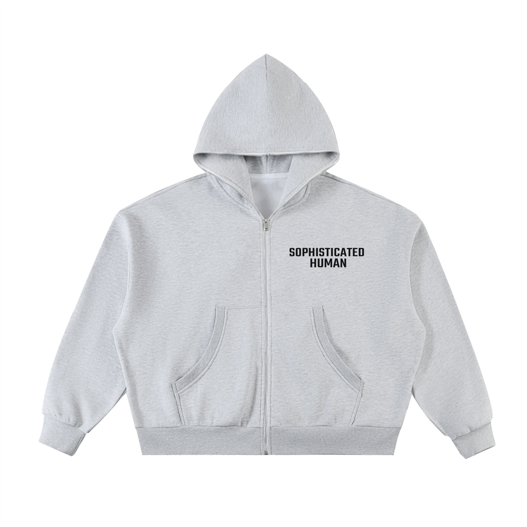 Fleeced Full-Zip Boxy Hoodie